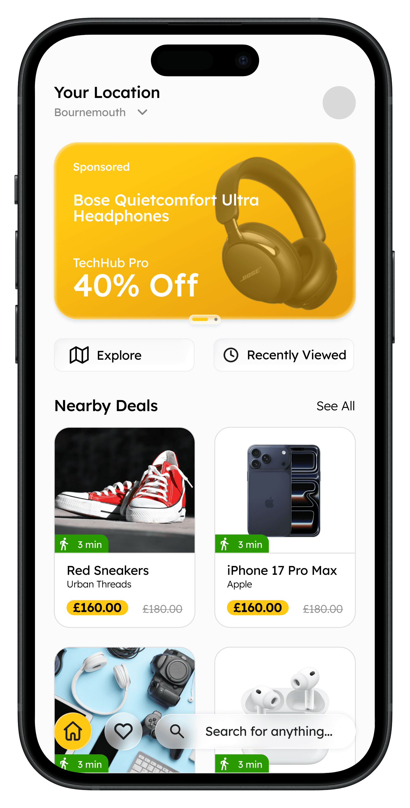 Shopper using Needl app on iPhone to search local shops